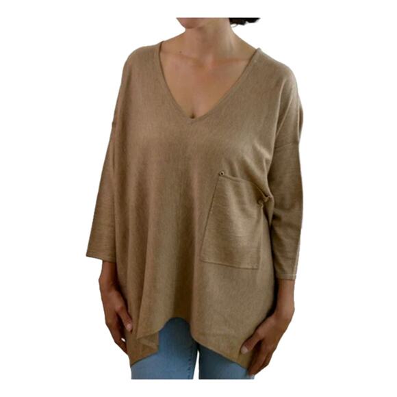 Kerisma L Womens Camel Tam Raven Sweater Front Pockets Boxy Dolman - Picture 9 of 9